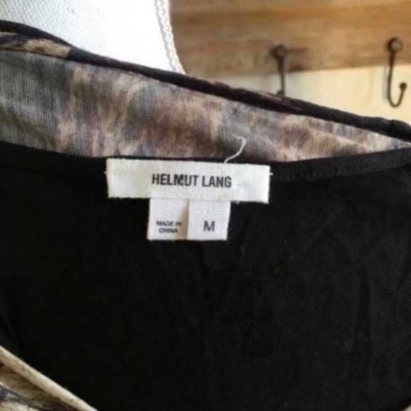 Helmut Lang Drift Print Dress Medium Wool Blend Asymmetrical Ruched Hem Designer - Picture 5 of 5